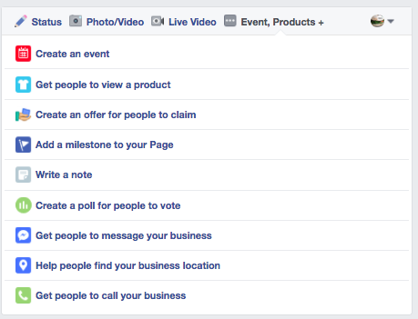 Post type options on your Facebook page