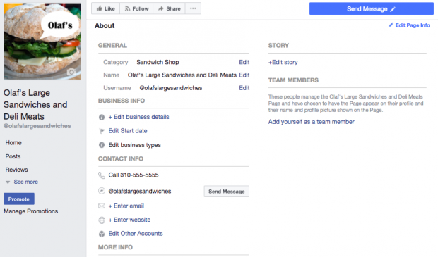 Where to add a longer description of your business on your Facebook Page